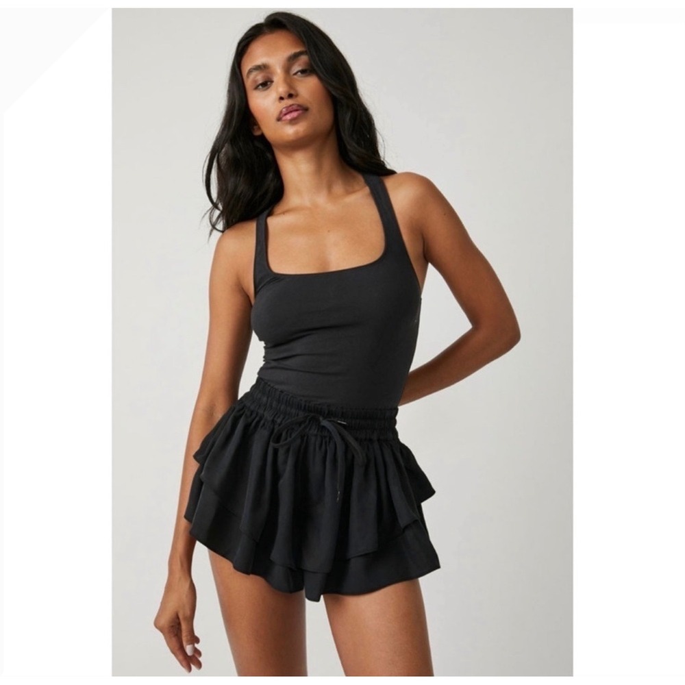 Free People Movement Prima Romper Black Ruffle Tiered Mini Dress Style Medium